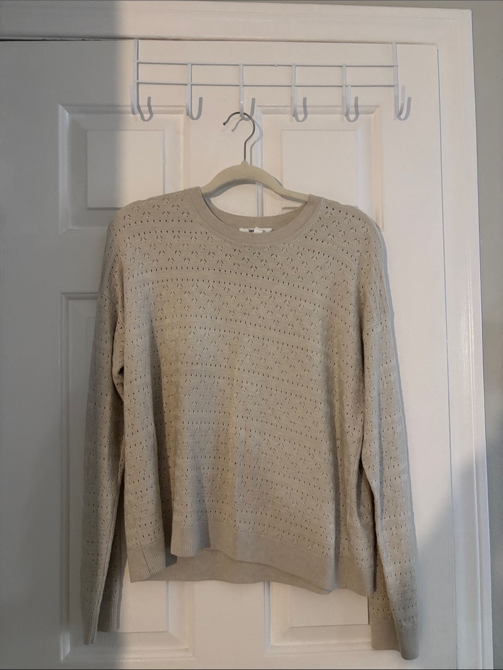 Splendid Light Beige Open-Knit Crewneck Sweater
